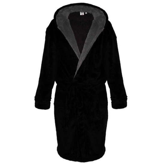 D555 Super Soft Dressing Gown with Hood - Black