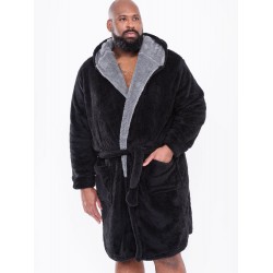 D555 Super Soft Dressing Gown with Hood - Black