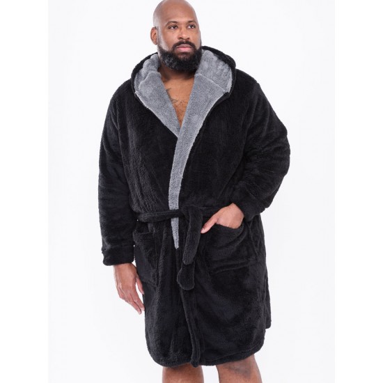 D555 Super Soft Dressing Gown with Hood - Black