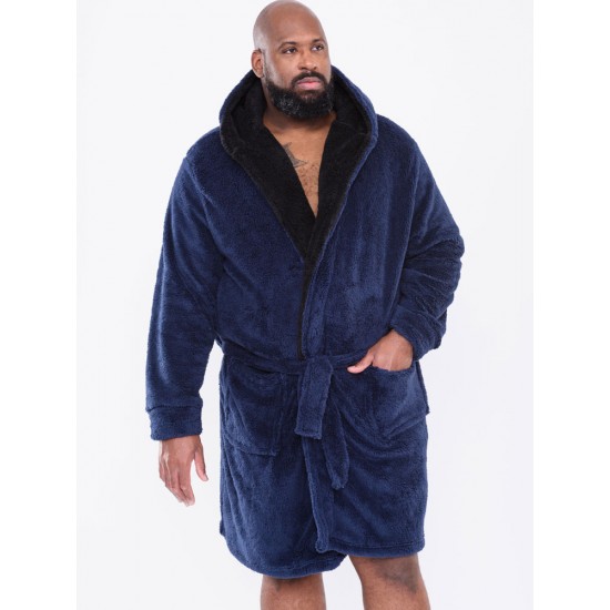 D555 Super Soft Dressing Gown with Hood - Navy