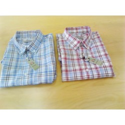 CARABOU RED/BLUE/BROWN CHECK SHORT SLEEVED SHIRT - SIZE 3XL