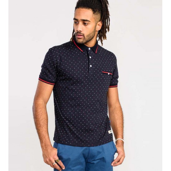 D555 Ashwell Polo Shirt with Jacquard Collar & Cuffs - Navy