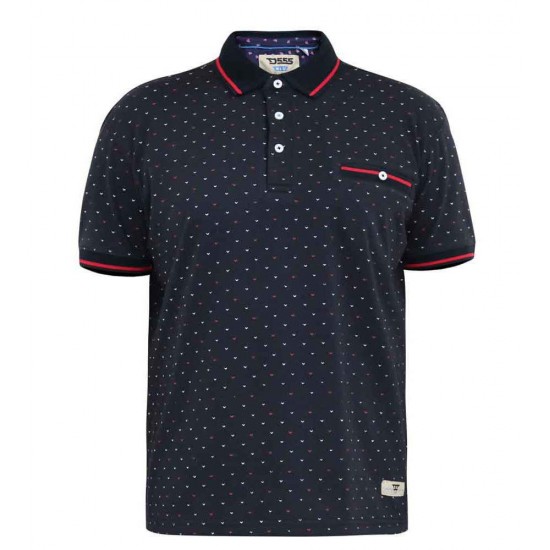 D555 Ashwell Polo Shirt with Jacquard Collar & Cuffs - Navy