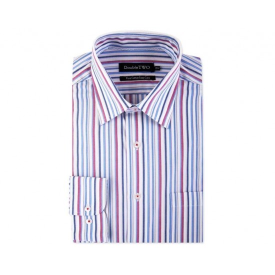Double Two Stripe Long Sleeve Shirt - Blue/Pink