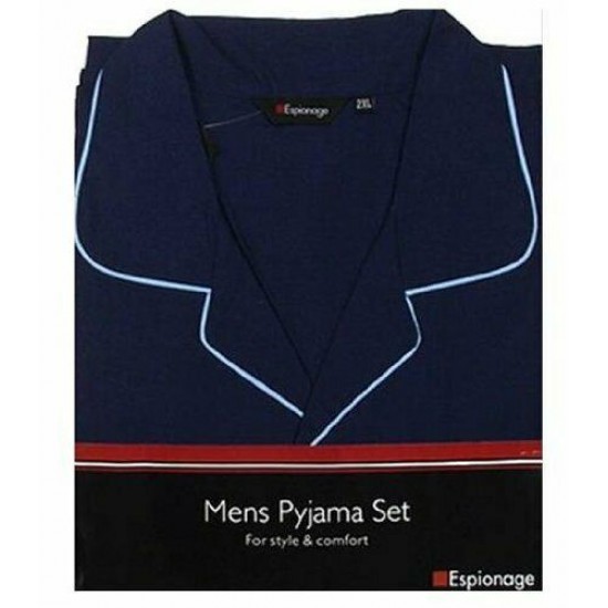 Espionage Plain Dyed Traditional Pyjama Set - Navy
