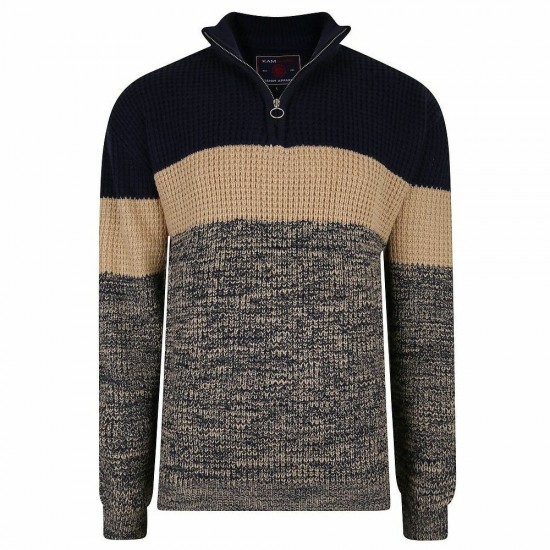 KAM STONE/NAVY STRIPE 1/4 ZIP SWEATER - SIZE 2XL 4XL 5XL KAM STONE/NAVY STRIPE 1/4 ZIP SWEATER - SIZE 2XL 4XL 5XL