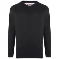 Kam Premium Cotton V-Neck Knit Jumper - Black