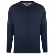 Kam Premium Cotton V-Neck Knit Jumper - Navy