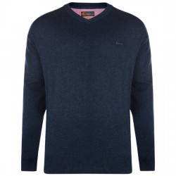 Kam Premium Cotton V-Neck Knit Jumper - Navy