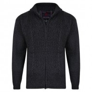 Kam Full Zip Cable Knit Cardigan - Charcoal