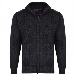 Kam Full Zip Cable Knit Cardigan - Charcoal
