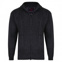 Kam Full Zip Cable Knit Cardigan - Charcoal
