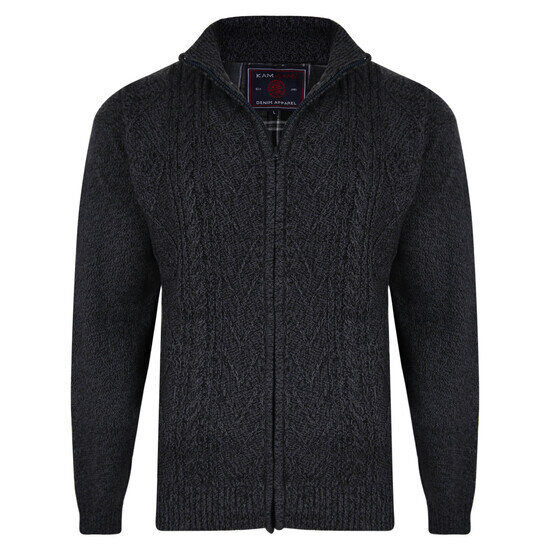 Kam Full Zip Cable Knit Cardigan - Charcoal