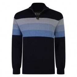 Kam Stripe 1/4 Zip Sweater - Navy