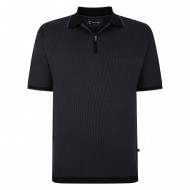 Kam Jersey Weave Pattern 1/4 Zip Polo - Black