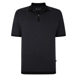 Kam Jersey Weave Pattern 1/4 Zip Polo - Black