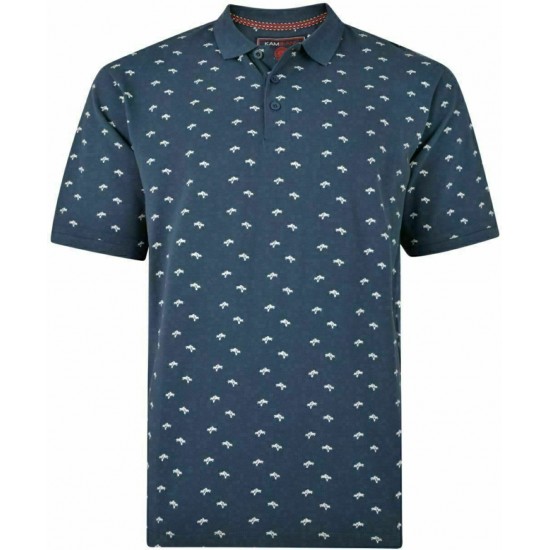 Kam Palm Pattern Polo - Navy