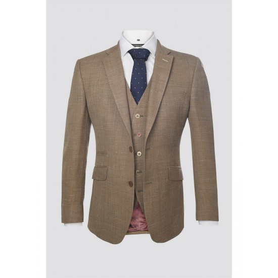SCOTT BY THE LABEL QUALITY TAUPE WOOL/LINEN MIX BLAZER - SIZE 56S SCOTT BY THE LABEL QUALITY TAUPE WOOL/LINEN MIX BLAZER - SIZE 56S