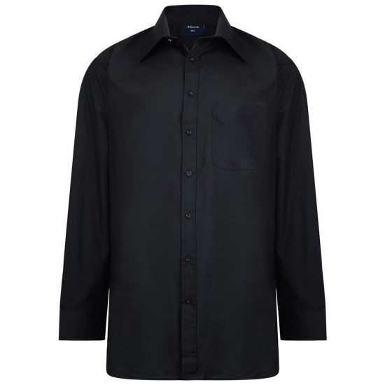 Espionage Plain Collar Long Sleeve Shirt - Black